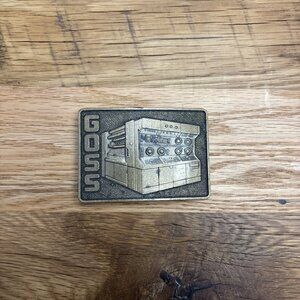 GOSS Metroliner Printing Press Brass Tone Vintage Promotional Belt Buckle